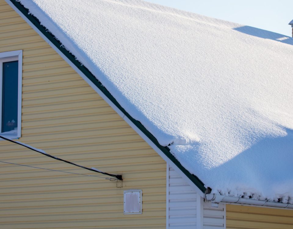 House with snow on the roof in winter